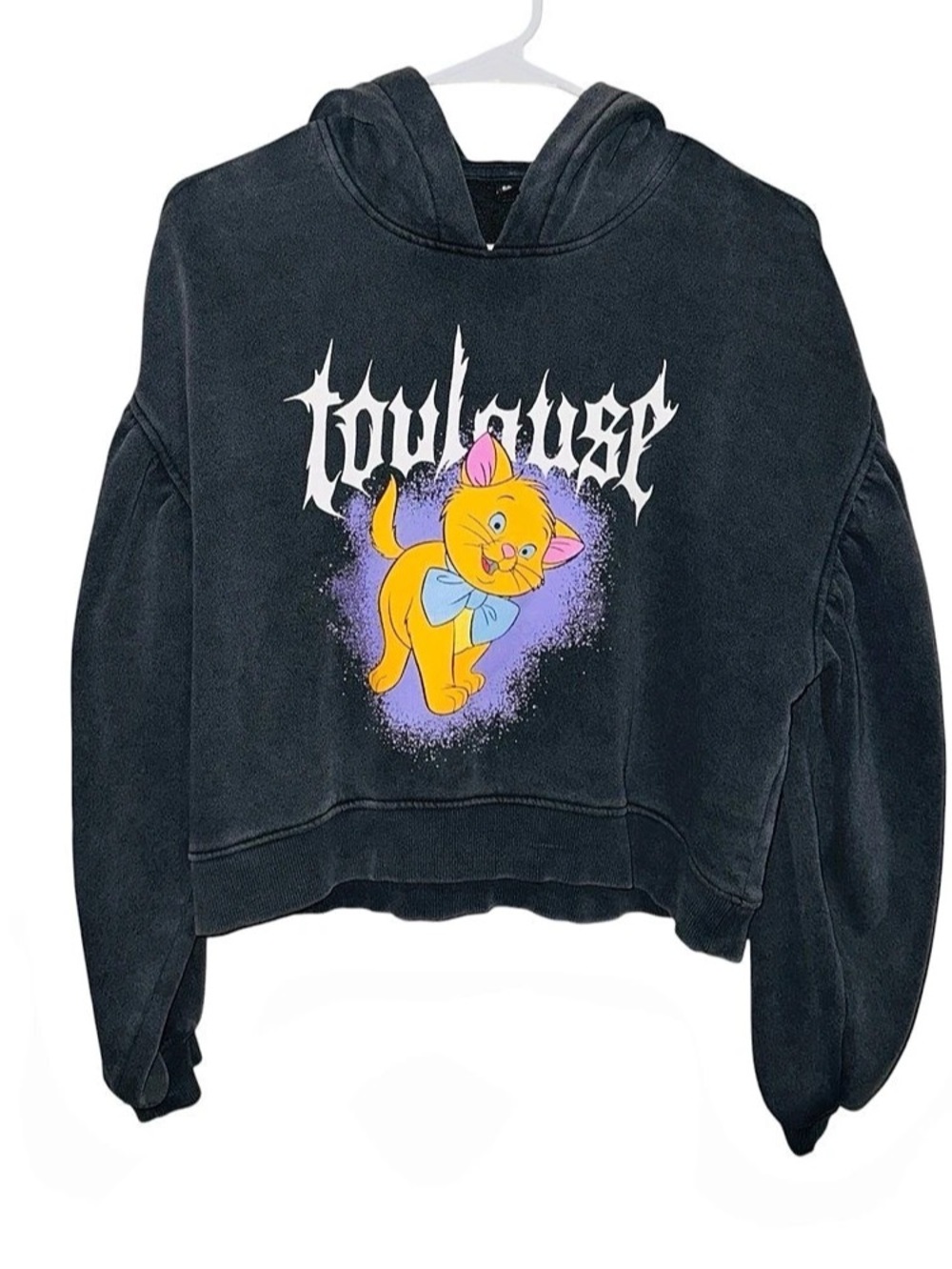 H&M Graphic TouLouse Black Cropped Puff Sleeve Hoodie